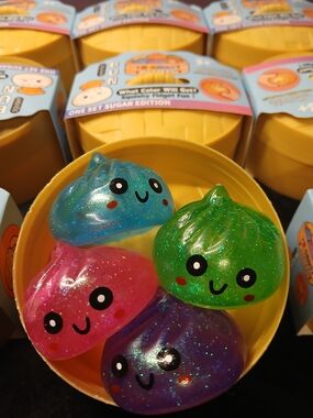 Glittery Squishy Bun Toy Set for Kids - Pink, Blue, Green, Purple